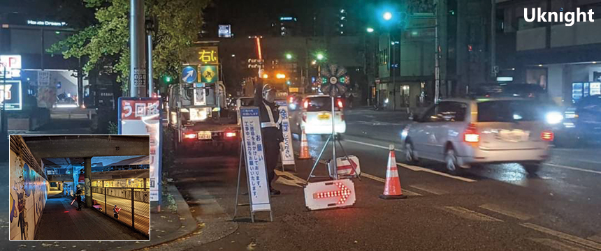 博多区内にて夜間工事に伴う交通誘導警備を実施致しました。