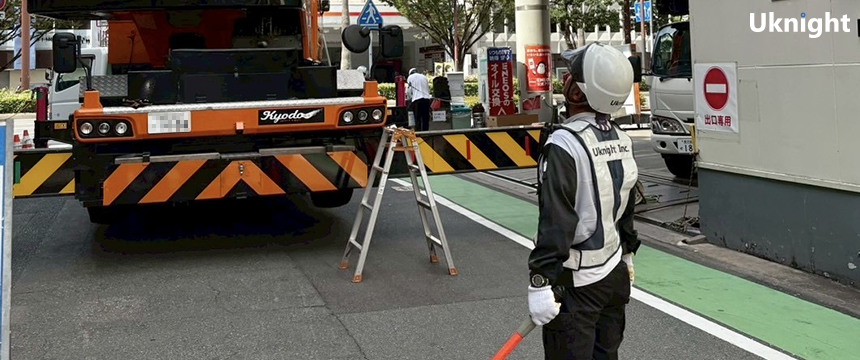 博多区内にて交通誘導警備業務を実施致しました。